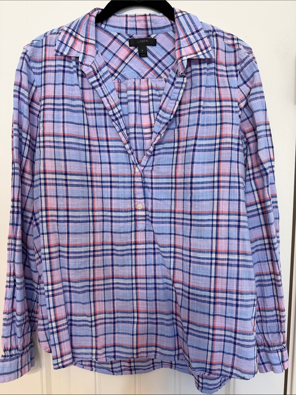 J. Crew Lavender and Pink Plaid Gauzy Button-Down Shirt